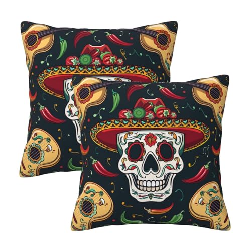 AUBKFELD Kissenbezüge mit mexikanischem Totenkopf-Druck, 50 x 50 cm, dekorative Kissenbezüge für Zuhause, verdeckter Reißverschluss, 2 Stück AUBKFELD Kissenbezüge mit mexikanischem Totenkopf-Druck, 50 x 50 cm, dekorative Kissenbezüge für Zuhause, verdeckter Reißverschluss, 2 Stück von AUBKFELD