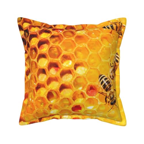 AUBKFELD Kissenbezug mit Bienen-Motiv, bedruckt, 40 x 40 cm, modern, quadratisch, dekorativer Kissenbezug aus Kunstleder, 1 Stück, J555S1454 von AUBKFELD