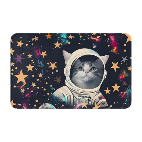 AUBKFELD Lustige Fußmatte mit Astronautenmotiv, 80 x 49 cm, Flanell, rutschfeste Bodenmatte, Fußmatten für Hauseingänge und haustierfreundliche Räume von AUBKFELD