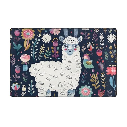 AUBKFELD Teppich, niedlicher Lama-Blumendruck, waschbar, 100 x 150 cm, moderner Teppich, Flanell, rutschfeste Bodenmatte für Küche, Schlafzimmer, Wohnzimmer, Flur, Heimdekoration AUBKFELD Teppich, niedlicher Lama-Blumendruck, waschbar, 100 x 150 cm, moderner Teppich, Flanell, rutschfeste Bodenmatte für Küche, Schlafzimmer, Wohnzimmer, Flur, Heimdekoration von AUBKFELD