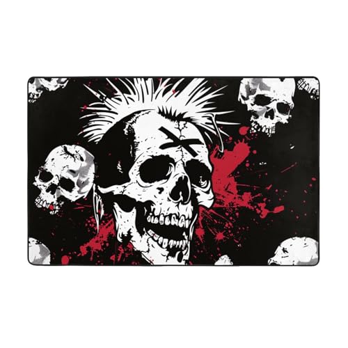 AUBKFELD Teppich, weiß, Punk, Totenkopf, waschbar, 100 x 150 cm, moderner Teppich, Flanell, rutschfeste Bodenmatte für Küche, Schlafzimmer, Wohnzimmer, Flur, Heimdekoration AUBKFELD Teppich, weiß, Punk, Totenkopf, waschbar, 100 x 150 cm, moderner Teppich, Flanell, rutschfeste Bodenmatte für Küche, Schlafzimmer, Wohnzimmer, Flur, Heimdekoration von AUBKFELD