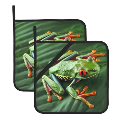 Topflappen mit Tiermotiv, Froschblätter, bedruckt, hitzebeständig, wasserdicht, für Grillen, Kochen, Backen, Grillen, 2 Stück von AUBKFELD
