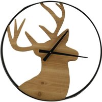 Wanduhr aus Holz und Metall mit Hirsch Motiv von AUBRY GASPARD