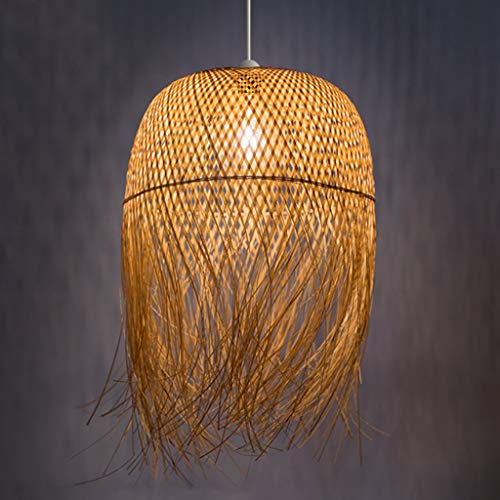 AUCF Bambus Kronleuchter Handgewebte Pendelleuchte E27 Retro Restaurant Schlafzimmer Rattan Lampenschirm Pendellampe Küche Wohnzimmer Dekorative Beleuchtung Esstischlampe,62 * 45cm von AUCF