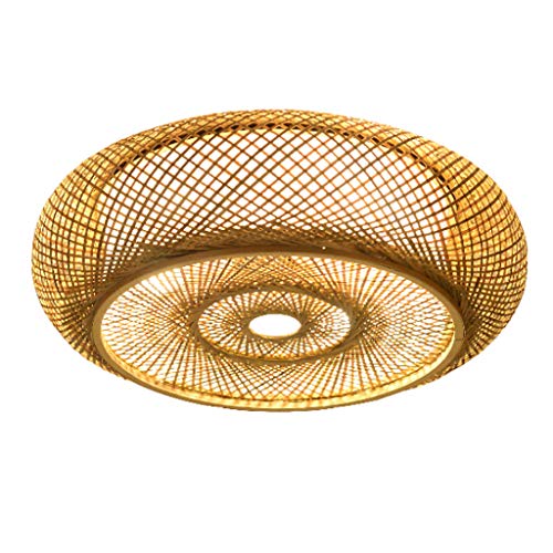 Bambus Deckenleuchte Vintage Weben Kronleuchter Natürlichen Handgemachte Gewebt Retro Rattan Deckenlampe Höhenverstellbare E27 Deckenlich Restaurant Teestube Wohnzimmer Cafe Deko Pendelleuchten,80cm von AUCF