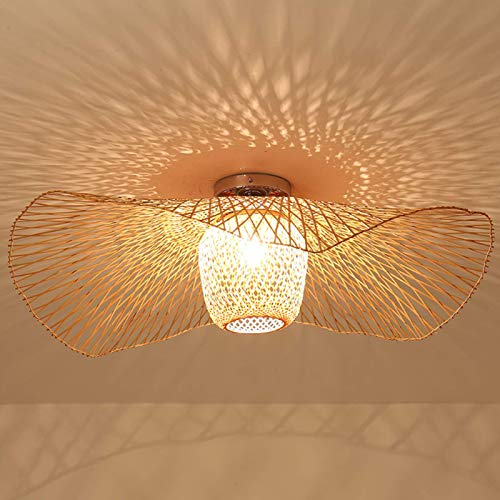 E27 Deckenleuchte Bambus Retro Deckenlampe Kreative Handgewebte Bambus Lampenschirm Hängelampe Beleuchtung Restaurant Schlafzimmer Deckenlicht Innen Wohnzimmer Küche Café Bar Deko Pendelleuchte,65cm von AUCF