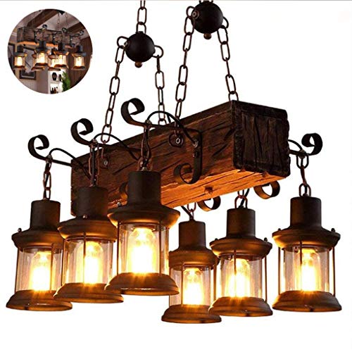 E27 Pendelleuchte Retro Pendellampe Vintage Holz Metall Schwarz Höhenverstellbare Hängelampe Glas Lampenschirm Industrielle Deckenleuchte Beleuchtung Esszimmer Wohnzimmer Küche Café Dekoration Lampe von AUCF