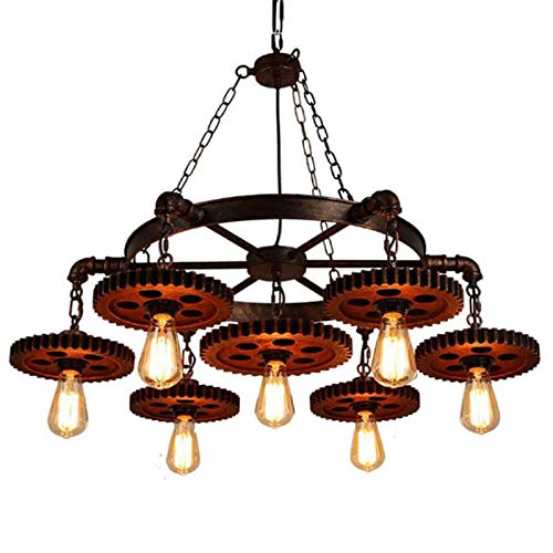 Hölzerner Pendellampe Vintage Pendelleuchte Esstisch Hängelampe Höhenverstellbare Retro E27 7 Flamme Industrielle Deckenlampe Beleuchtung Esszimmer Küche Schlafzimmer Schlafzimmer Dekoration Licht von AUCF