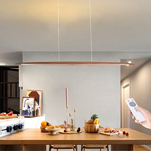 AUCF Holz Kronleuchter LED Pendelleuchte Esszimmerlampe Modern 36W Dimmbar Mit Fernbedienung Pendellampe, Höhenverstellbar Hängeleuchte, Wohnzimmer, Küche Deko Lampe Holzlampe 130Cm Deckenleuchte von AUCF