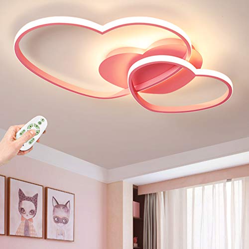 Kinderlampe LED Modern Deckenleuchte Junge Mädchen Schlafzimmer Deckenlampe 42W Dimmbar Mit Fernbedienung Liebe Herz Design Acryl Lampeschirm Deco Deckenbeleuchtung Esszimmer Wohnzimmer Licht,Rosa von AUCF