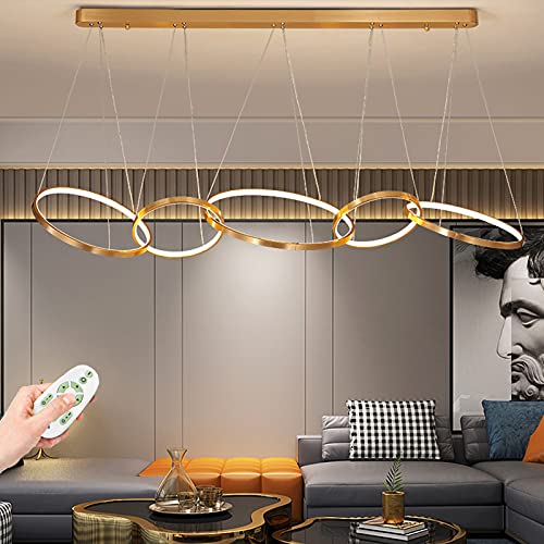 Kronleuchter LED Pendelleuchte Moderne Wohnzimmer Lampe Dimmbar Fernbedienung Pendellampe Rund Design Hängeleuchte Metall Acryl Hängelampe Esszimmer Schlafzimmer Deko Leuchte Höhenverstellbar Golden von AUCF