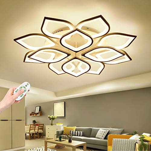 LED Deckenleuchte Dimmbar 110W Wohnzimmerlampe mit Fernbedienung Farbwechsel Schlafzimmer Deckenlampe moderne Blatt Design Acryl Deckenbeleuchtung Esszimmer Küche Kronleuchter Deko Lampe, 12 Heads von AUCF