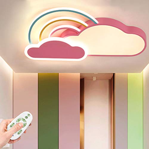 LED Deckenleuchte Kreativität Weiße Wolken Regenbogen Kinderzimmer Jungen Mädchen Deckenlampe Baby Schlafzimmer Deckenbeleuchtung Cartoon Acryl Lampshade Kinderzimmer Deckenlicht,Pink/65cm,Dimmable von AUCF