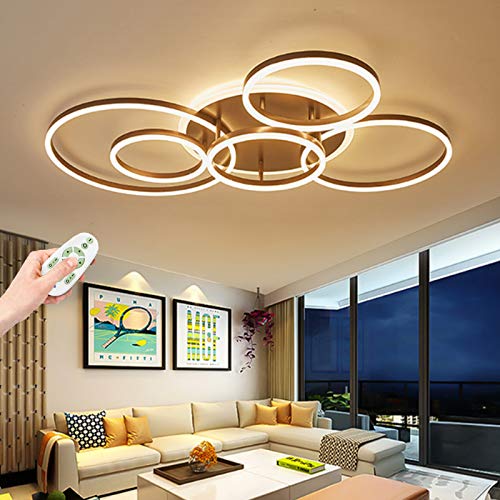 LED Dimmbare Deckenleuchte Moderne Wohnzimmer Lampe Ring Design Deckenlampe Mit Fernbedienung Metall Acryl Deckenleuchte Beleuchtung Schlafzimmer Küche Esszimmer Badezimmer Deckenspot,Braun,6 Turns von AUCF