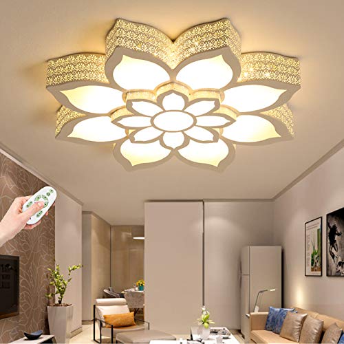 LED Moderne Deckenleuchte Dimmbare Wohnzimmer Deckenlampe Blütenblatt Design Deckenlicht Fernbedienung Schmiedeeisen Acryl Innenbeleuchtung Esszimmer Küche Schlafzimmer Pendelleuchte Deko Licht, Ø60CM von AUCF