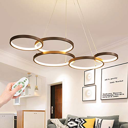 LED Pendelleuchte Mit Fernbedienung Dimmbarer Kronleuchter Moderne Esstisch Hängelampe Acryl Lampenschirm Höhenverstellbare Hängeleuchten Beleuchtung Schlafzimmer Esszimmer Küche Pendellampe,5 rings von AUCF