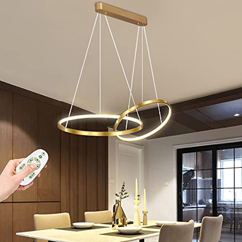 LED Pendelleuchte Wohnzimmerlamp Höhenverstellbar Kronleuchter Dimmbar mit Fernbedienung Pendellampe Metall Rund Design Esstisch Hängeleuchte Deckenleuchte Esszimmer Schlafzimmer Küchen Hängelampe von AUCF