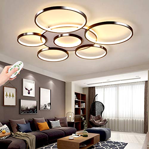 Modern LED Deckenleuchte Kreis Design Wohnzimmerlampe Dimmbar Deckenlampe 3000K-6500K Fernbedienung Deckenbeleuchtung Metall Acryl Schlafzimmer Esszimmer Flur Decke Deko Kronleuchter Wandlampe,7 heads von AUCF