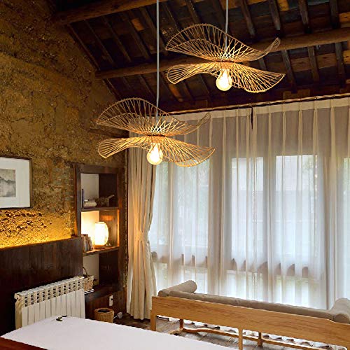 Pendellampe Retro Natürlichen Bambus Und Rattan Gewebt Kronleuchter E27 Höhenverstellbare Hut Hängelampe Schlafzimmer Wohnzimmer Lampe Esszimmer Teestube Dekorative Beleuchtung Pendelleuchte,55cm von AUCF