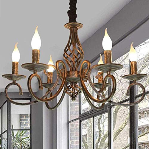 Pendelleuchte Antike Bronze Kronleuchter Industrielle Retro Metall Hängelampe E14 * 6 Flammenhöhe Hängeleuchten Verstellbare Kerze Deckenleuchte Für Wohnzimmer Esszimmer Schlafzimmer Pendellampe von AUCF
