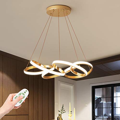 Pendelleuchte LED Dimmbar Mit Fernbedienung Esstisch Hängelampe Wohnzimmerlampe Deckenleuchte Gold Acryl Lampenschirm Modernes Design Pendellampe Für Schlafzimmer Esszimmer Küche Lampe,50cm von AUCF