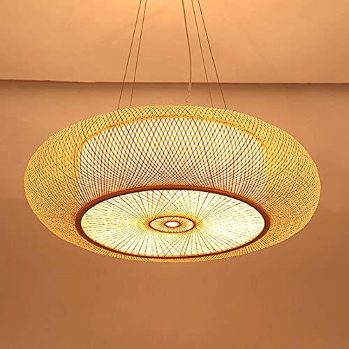 Retro Bambus Weblampe Land Deckenleuchte Natürliche Vintage Gewebte Rattan Deckenlampe Pendelleuchte Kronleuchter Teestube Beleuchtung leuchte Restaurant Balkon Korridor Deckenlicht Deko Lampe,40cm von AUCF