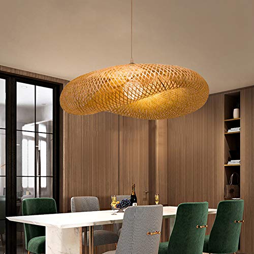 Retro Pendellampe Natürlichen Bambus Rattan Gewebt Kronleuchter Rattan Beleuchtung Holz Lampe Höhenverstellbar E27 Hängelampe Esszimmer Wohnzimmer Schlafzimmer Küche Dekoration Bambus Pendelleuchte von AUCF