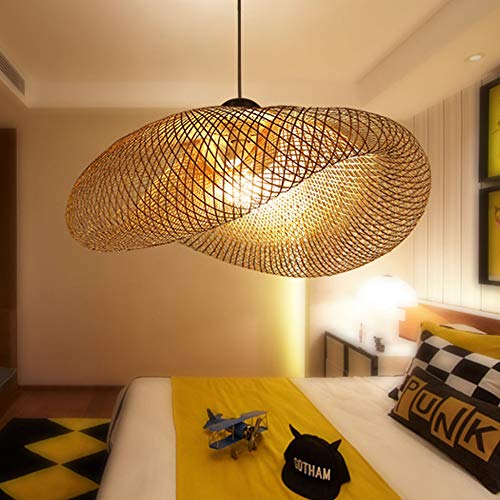 Retro Pendellampe Natürlichen Bambus Rattan Gewebt Kronleuchter Rattan Beleuchtung Holz Lampe Höhenverstellbar E27 Hängelampe Esszimmer Wohnzimmer Schlafzimmer Küche Dekoration Bambus Pendelleuchte von AUCF