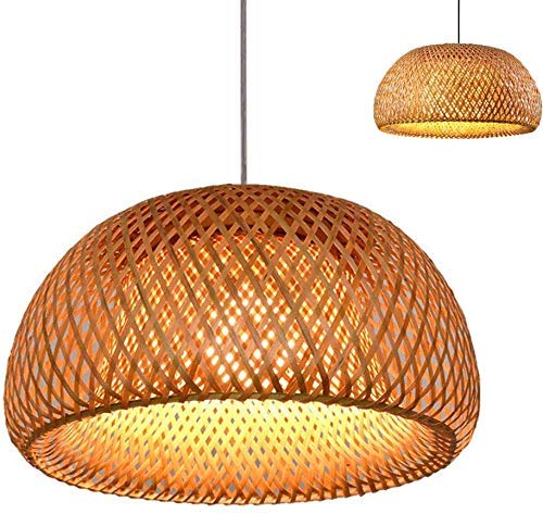 Retro Pendelleuchte Bambus Und Rattan Handgewebte Hängelampe Runden Holz Lampenschirm Höhenverstellbar E27 Pendellampe Wohnzimmer Schlafzimmer Esszimmer Küche Dekorative Beleuchtung Deckenleuchte,30cm von AUCF