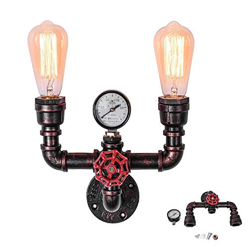 Retro Wandleuchte E27 Wasserpfeife Wandlampe Schmiedeeisen 2 Kopf Wandbeleuchtung Industrie Dachboden Wand strahler Beleuchtung Korridor Wohnzimmer Esszimmer Balkon Innen Außendekoration Deckenleuchte von AUCF