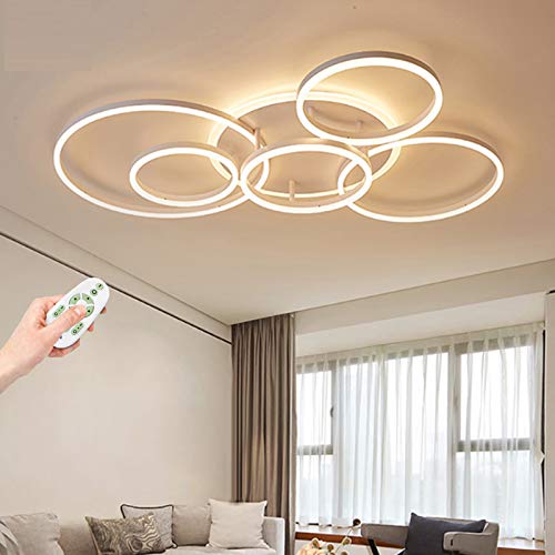 Ring LED-Deckenlampe Dimmbare in Weiß, 6-Flammig, Runde Design Wohnzimmer-Lampe Deko, Moderne Deckenleuchte für Schlafzimmer Küche Büro Deckenlicht,108W Mit Fernbedienung 3000K - 6000K Kronleuchter von AUCF