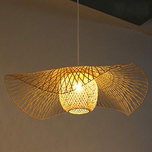 AUCF Vintage Gewebte Pendelleuchte Natürlichen Bambus Rattan Handgefertigten Hängelampe Pendellampe E27 Höhenverstellbare Wohnzimmer Schlafzimmer Café Dekoration Deckenleuchte,C/65cm von AUCF