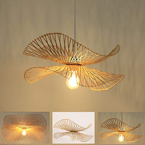 Vintage Gewebte Pendelleuchte Natürlichen Bambus Rattan Handgefertigten Hängelampe Pendellampe E27 Höhenverstellbare Restaurant Teestube Wohnzimmer Schlafzimmer Café Dekoration Deckenleuchte,B/65cm von AUCF