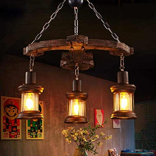 Vintage Pendellampe E27 Industrie Kronleuchter Vintage Holz Pendelleuchte Schwarz Eisen Und Glas Lampenschirm Höhenverstellbare Hängelampe Beleuchtung Loft Innen Restaurant Wohnzimmer Bar Dekoration,D von AUCF