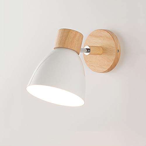 Wandlampe Holz Wandleuchte E27 Verstellbare Wandbeleuchtung Leselampe Innenwandleuchte Eisen Wand Strahler Schlafzimmer Wohnzimmer Flur Esszimmer Nacht Beleuchtung,Weiß von AUCF