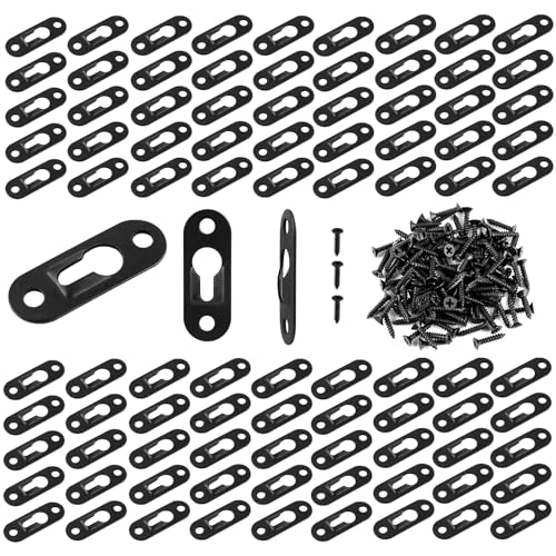 AUEAR, 100 Stück schwarze Metall-Schlüsselloch-Aufhänger, Bilderaufhänger, Platten-Aufhängehalterung, Hardware mit Befestigungsschraube für Spiegelrahmen von AUEAR