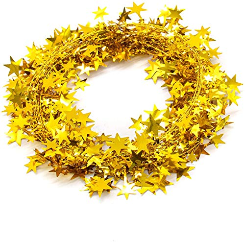 AUEAR, 2 Stück Weihnachtsstern-Lametta-Girlanden, glitzernde Drahtgirlanden, Weihnachtsbaum, Partydekoration, festliche Ornamente, 6,5 m x 2 (Gold) von AUEAR