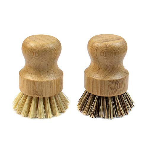 AUEAR, Natürliche Bambus-Spülbürste Reinigungsbürste Topf Scrubber Bürsten Kokosborsten für Gusseisen-Bratpfannen (2er-Pack, (1) tiefe Farbe und (1) helle Farbe) von AUEAR