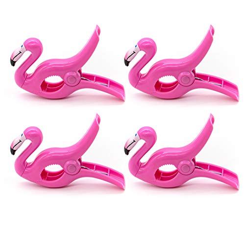 AUEAR, Schöne Handtuch-Clips, Stuhl-Halter für den Strand oder zu Hause, Terrasse, Urlaub, Pool und Chaise, Pool-Stuhl-Zubehör, tragbar, sichere Handtuch-Clips (rosa Flamingo, 4er-Pack) von AUEAR