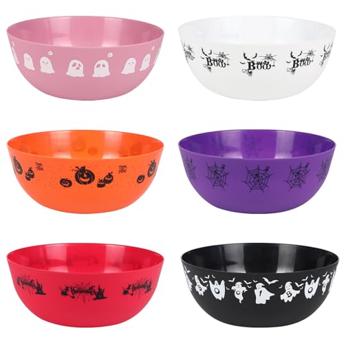 AUECOOME 6 Stück Halloween-Schalen für Süßigkeiten groß – Kunststoff-Schalen für Süßes oder Leckereien, wiederverwendbare Servierschale aus Kunststoff für Halloween-Partyzubehör (schwarz, orange, lila von AUECOOME