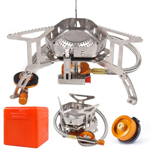 AUEJACKY Campingkocher 3500W, Winddicht Gas Campingkocher mit Piezozündung, Klein Faltbar Camping Gaskocher, Gaskocher mit Adapter Camping für Outdoor Picknick Camping Trekking Wandern AUEJACKY Campingkocher 3500W, Winddicht Gas Campingkocher mit Piezozündung, Klein Faltbar Camping Gaskocher, Gaskocher mit Adapter Camping für Outdoor Picknick Camping Trekking Wandern von AUEJACKY