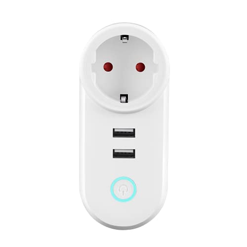 Smart Steckdose 16A,Smart WLAN Steckdose mit 2 USB Anschlüssen,Mini WiFi Outlet Kompatibel mit Alexa,Google Home,Fernbedienungs Timer Socket USB Netz für Home Office Kein Hub erforderlich, nur 2,4GHz von AUELEK