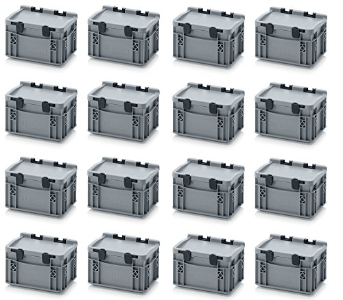 16x Eurobehälter-Eurobox 20 x 15 x 13,5 mit Scharnierdeckel inkl. gratis Zollstock, 16er Set von AUER