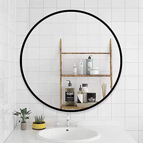 AUFHELLEN Rund Spiegel mit Schwarz Metallrahmen HD Wandspiegel aus Glas 60cm für Badzimmer, Ankleidezimmer oder Wohnzimmer Schminkspiegel (Schwarz, 60cm) von AUFHELLEN