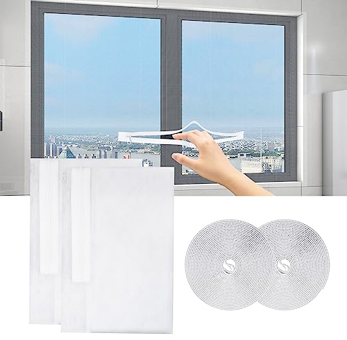 2-teiliger Satz von Reißverschluss Fenster Bildschirm Moskitonetz, selbstklebendes Netz Insekt, Moskito Vorhang Netz mit Reißverschluss Öffnen Sie direkt das Fenster (180x150cm(71x59in), Weiß) von AUFIKR