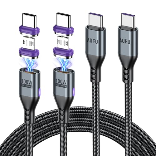 AUFU 100W USB C Magnetisches Ladekabel, 16PIN USB C auf Typ C Schnellladung [1m/1.8m], 2-in-1 Datenübertragung, magnetisches USB-Kabel mit Micro-USB/Typ C für Tablet, Laptop, Mac-Book, Smartphone von AUFU