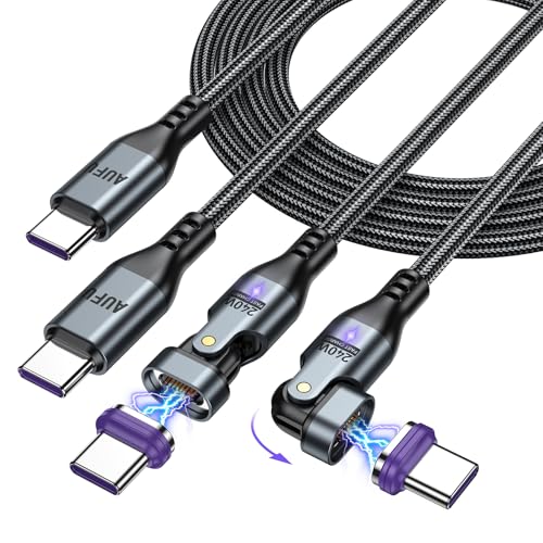 AUFU 240W Magnet Ladekabel USB C [2Stück 1,8m] 16PIN Ladekabel Magnetisch Superschnelle Aufladung Magnetisches USB C Ladekabel 48V/5A Schnelllade und Datenübertragungs für Phone 15/Samsung S22/MaBook von AUFU