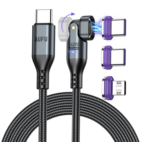 AUFU 240W Magnet Ladekabel USB C 1.8M, 16PIN Flaches Magnetisches Ladekabel USB C 2 in 1 Magnetladekabel 48V/5A Schnelles Laden und Datenübertragung mit Typ C/Micro für Phone 15/Samsung S22/MaBook von AUFU