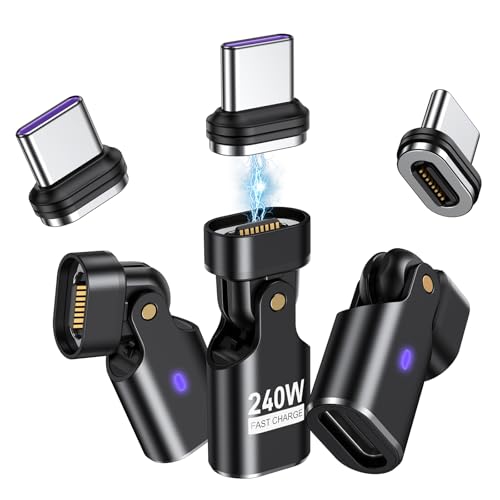 AUFU 240W USB C Magnet Adapter, 16PIN 180°Drehung Magnetischer Adapter (3 Stück), 48V/5A Typ-C Schnellladung Magnetisches Stecker, Für Phone 16/15/Mac-Book Pro Series, USB-C Laptops und Typ-C Geräte von AUFU