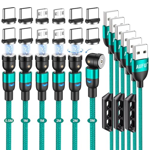 AUFU Magnet Ladekabel, Magnetisches Ladekabel [6Stück, 0.5m 1m 1m 2m 2m 3m], USB C Magnet Kabel 360° und 180° Drehbar kabel Magnetisch mit Micro USB/Type C für Smartphone von AUFU